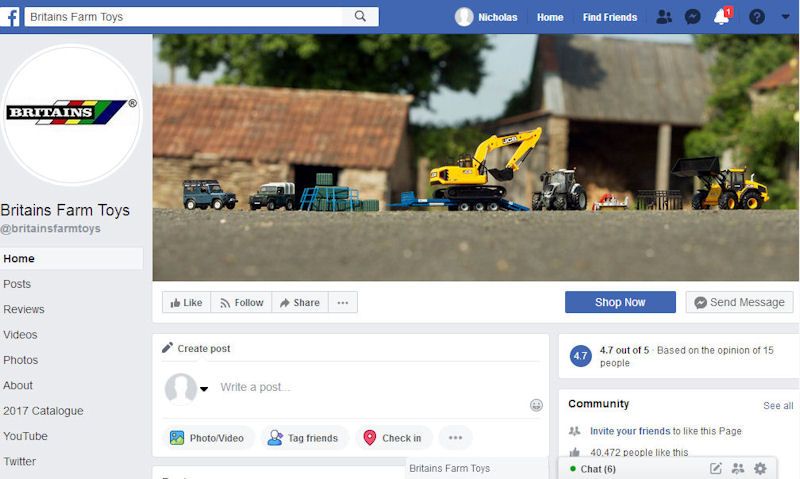 Official Britains farm toys Facebook page screen cap