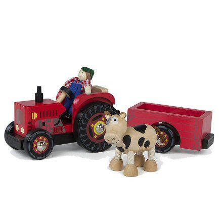 Colorbaby Wooden Tractor, Trailer