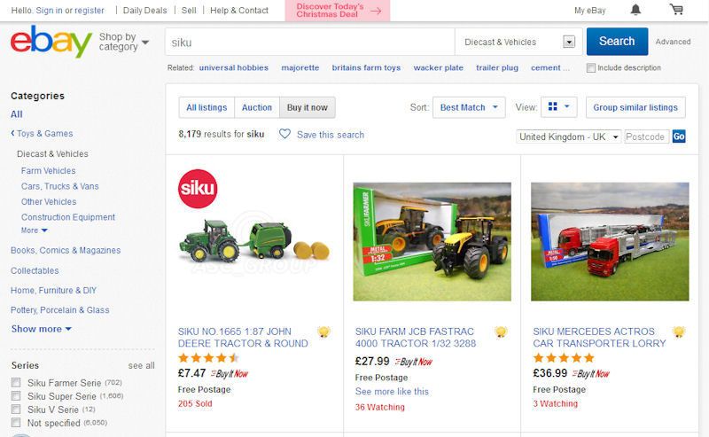 eBay Siku toy range in catalogue