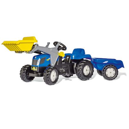 Rolly Toys New Holland ride on pedal tractor, front loader, trailer