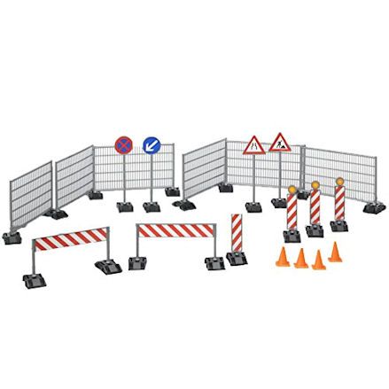 Play bricks, pallets, railing and cones